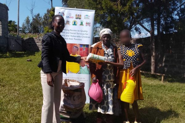 beneficiary receiving food basket
